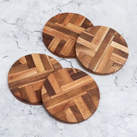 Circle Shaped Handcrafted Wooden Coasters - Pack of 4